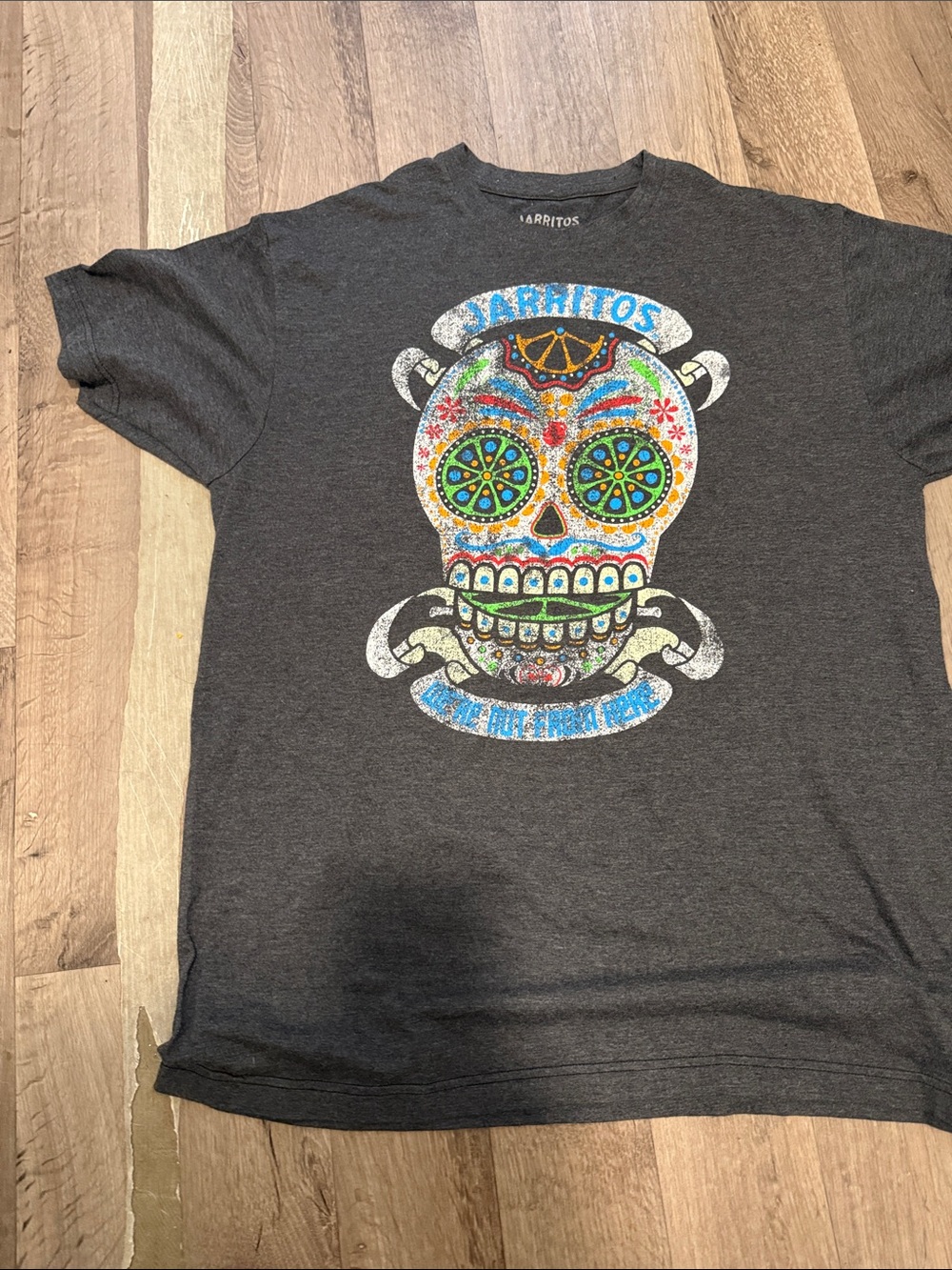 Casual Corner Charcoal Gray T-Shirt with Colorful Sugar Skull Graphic